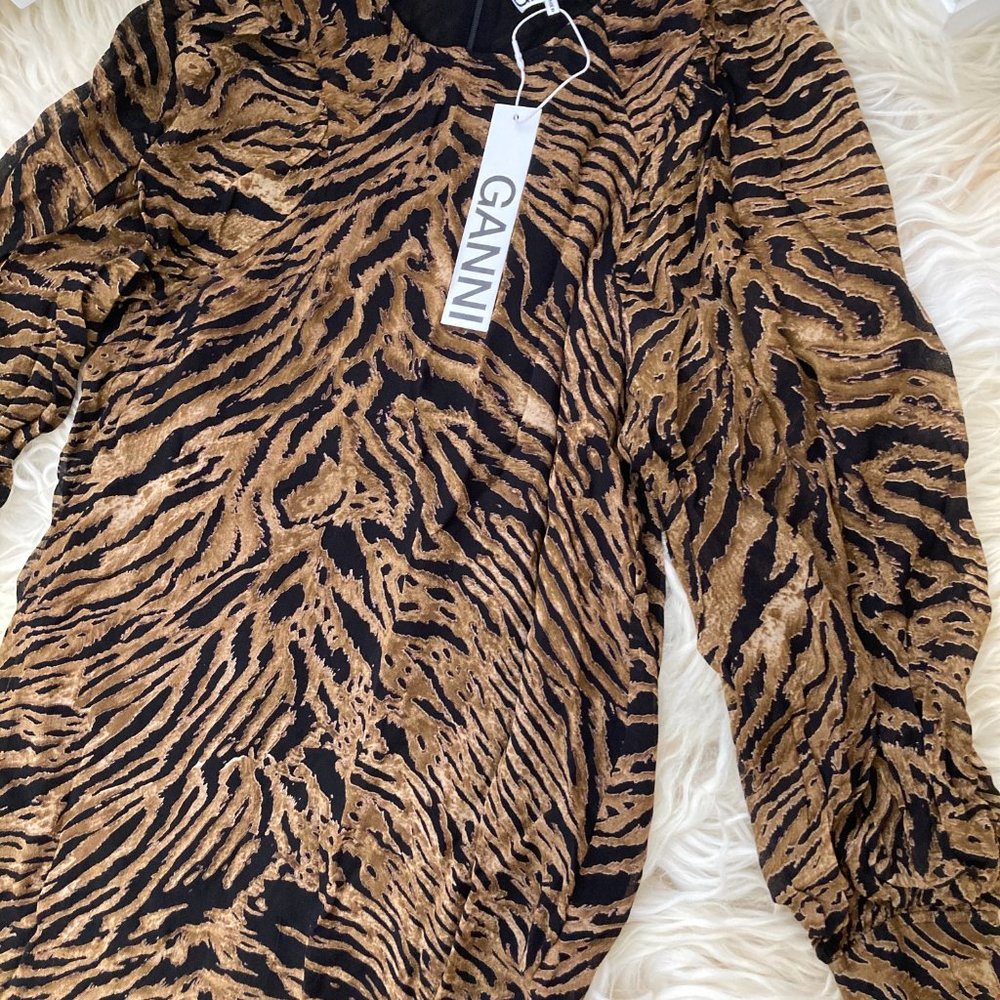 GANNI Animal Print Mini Georgette Dress - Picture 7 of 15
